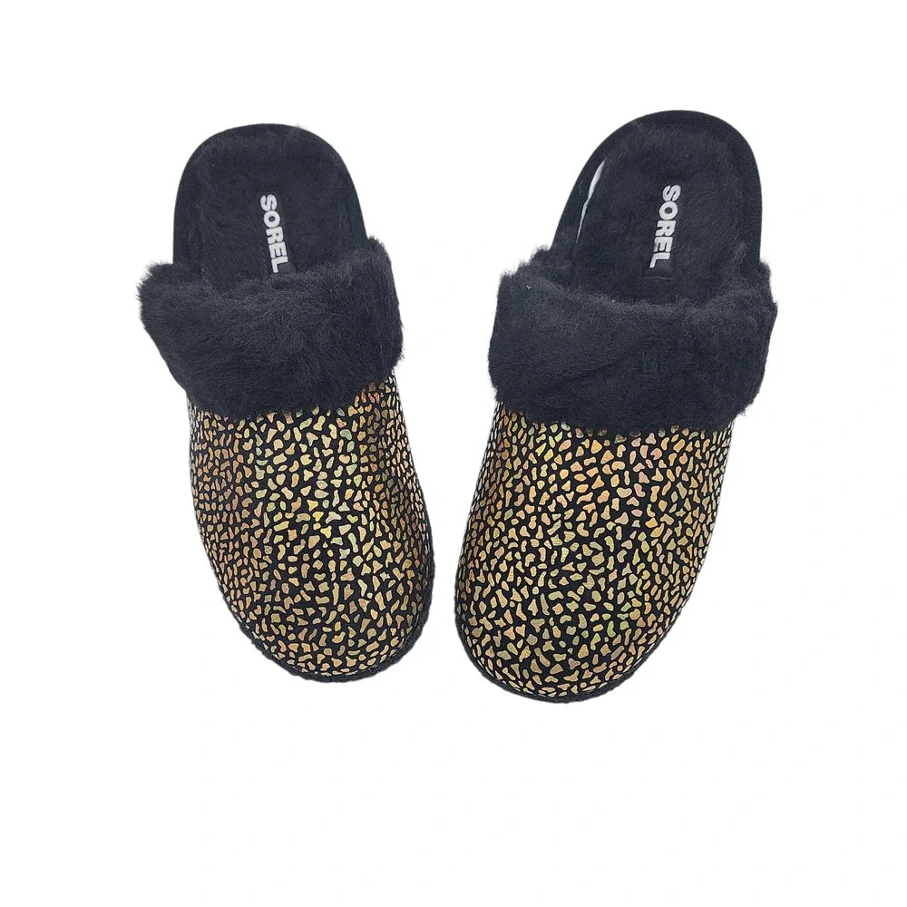 Sorel Youth Size 5 Unisex Nakiska Slide II Slippers Black Suede Faux Fur